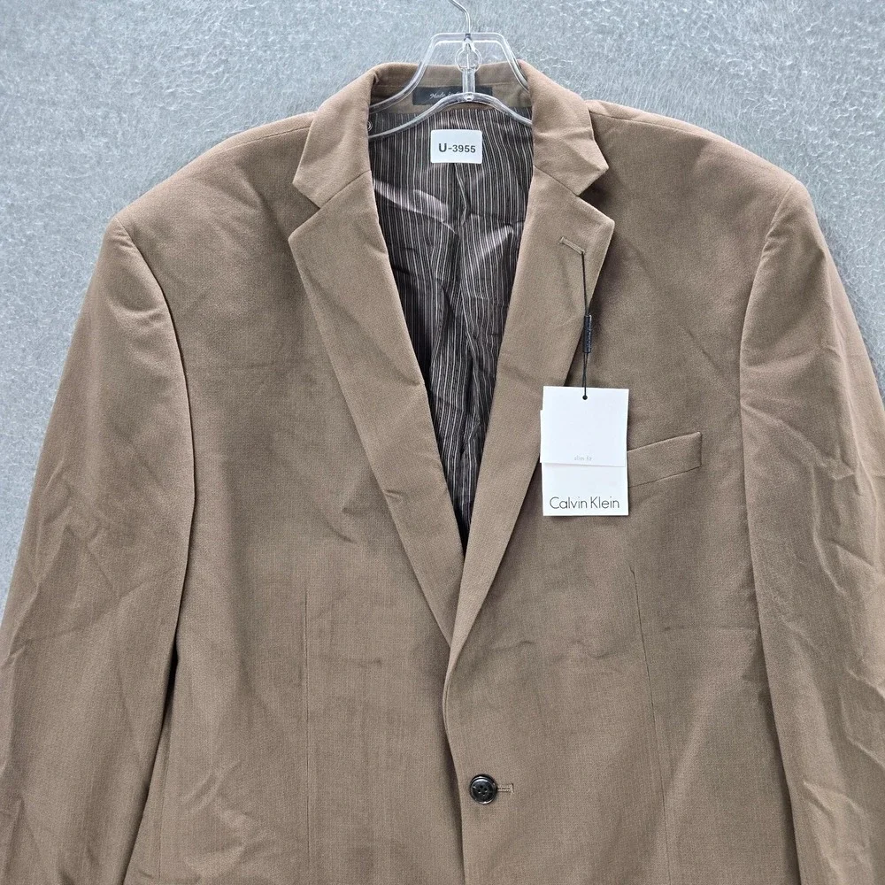 Calvin Klein Men Suit 44‎ Brown Blazer Two Button Slim Fit Pockets NWT